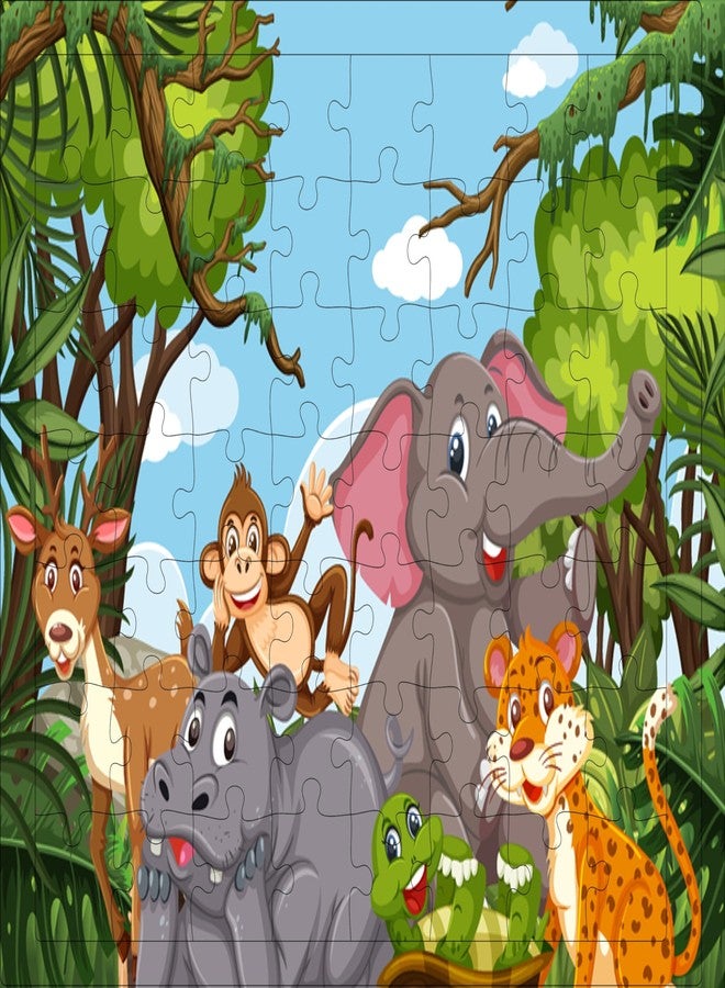 Fiddlys 54 Pcs Wood Jigsaw Puzzles for Kids & Children Age 6+ Double Layered Wooden Puzzles with Bright Front & Back Print Puzzle for Kids-Educational Toy (Jungle + Giraffe) - Image 3